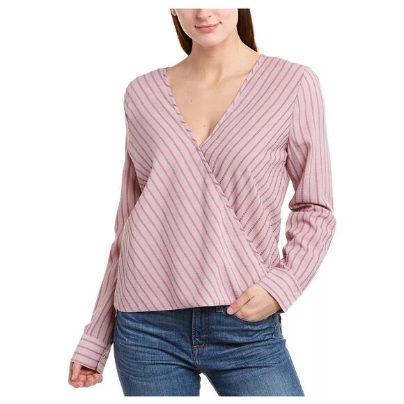 BCBGMAXAZRIA NWT Mauve Pink Monochrome Stripe Long Sleeve Hi Low Wrap Blouse - Picture 1 of 15